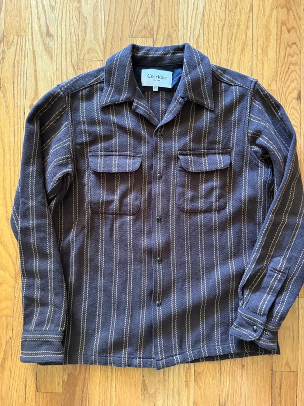 Corridor sz XS Men's Brown Striped thick Button-Up Shirt 100% cotton great cond